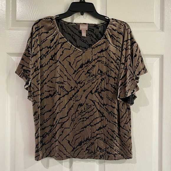 Chico's Tops - Chicos Velvet Burnout Tiger Print Flutter Sleeve V-Neck Blouse Sz 1 M Whimsigoth